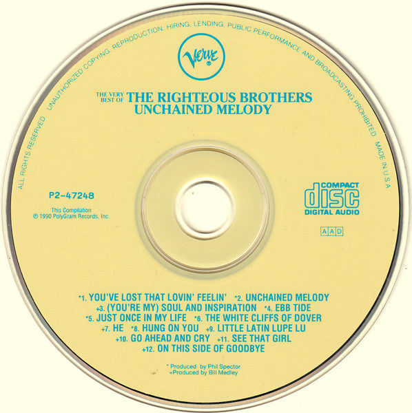 The Righteous Brothers : The Very Best Of The Righteous Brothers - Unchained Melody (CD, Comp, Club)