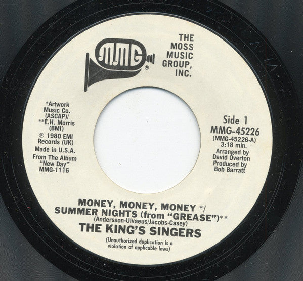 The King's Singers : Money, Money, Money / Summer Nights (From "Grease") / The Gambler (7", Styrene)