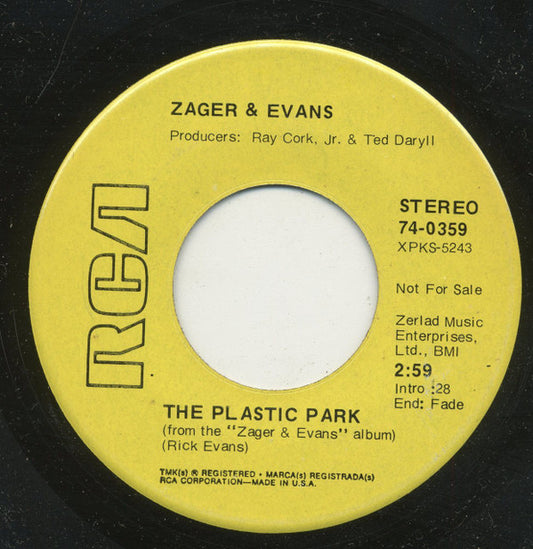 Zager & Evans : Crutches / The Plastic Park (7", Single, Promo, Ind)