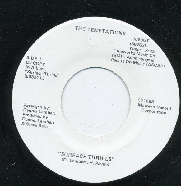 The Temptations : Surface Thrills (7", Promo)