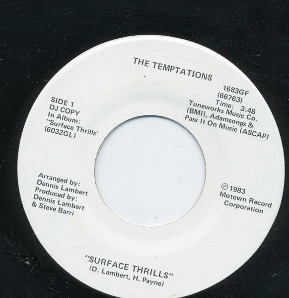 The Temptations : Surface Thrills (7", Promo)