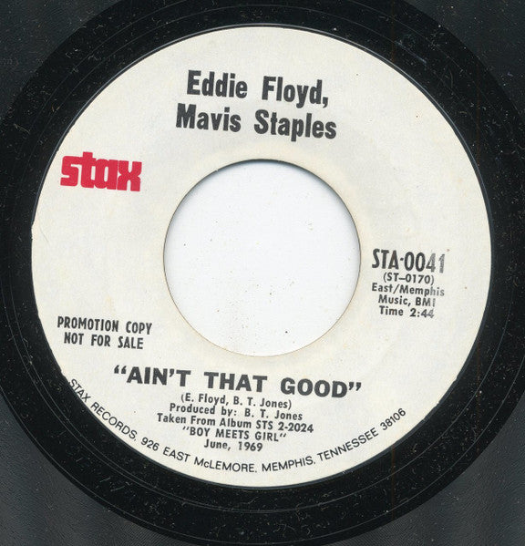 Eddie Floyd, Mavis Staples : Never, Never Let You Go (7", Single, Promo, Styrene)