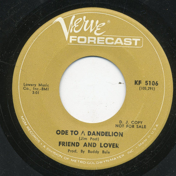 Friend And Lover : A Wise Man Changes His Mind / Ode To A Dandelion (7", Promo)