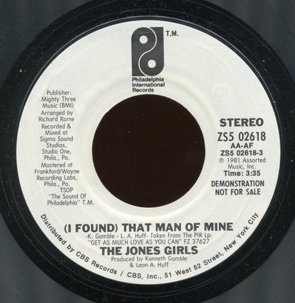 The Jones Girls : (I Found) That Man Of Mine (7", Single, Promo, Styrene)