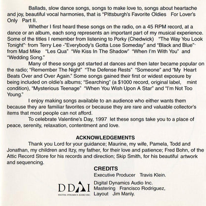 Various : Pittsburgh's Favorite Oldies "For Lovers Only - Part II" (CD, Comp)