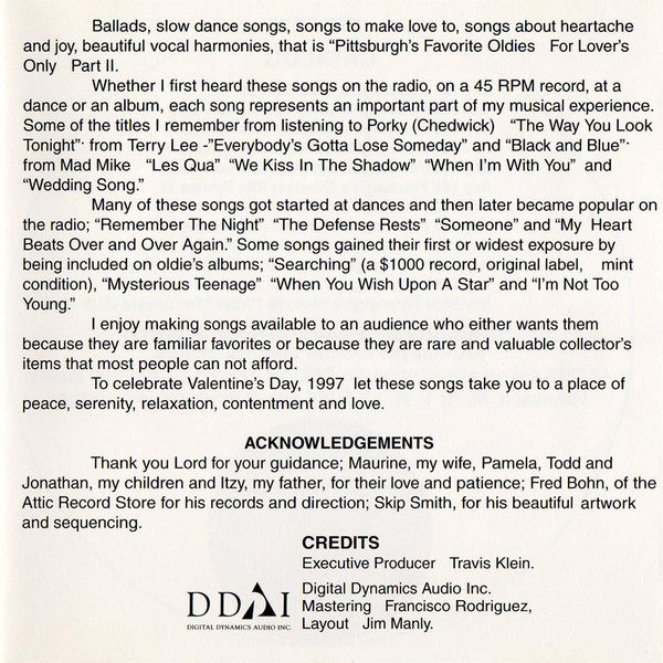 Various : Pittsburgh's Favorite Oldies "For Lovers Only - Part II" (CD, Comp)