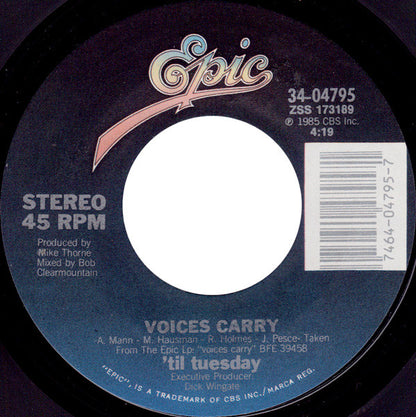 'Til Tuesday : Voices Carry (7", Single, Styrene, Pit)