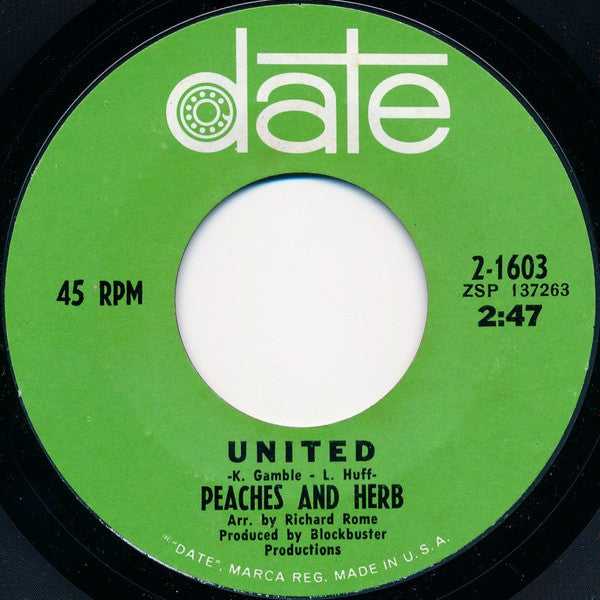 Peaches & Herb : United / Thank You (7", Single, Styrene)