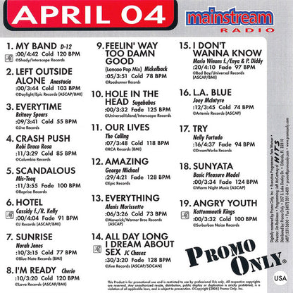 Various : Promo Only - Mainstream Radio April 04 (CD, Comp, Promo)