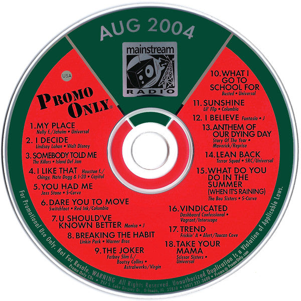 Various : Promo Only - Mainstream Radio August 04 (CD, Comp, Promo)