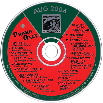 Various : Promo Only - Mainstream Radio August 04 (CD, Comp, Promo)