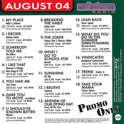 Various : Promo Only - Mainstream Radio August 04 (CD, Comp, Promo)
