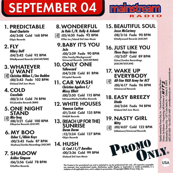 Various : Promo Only - Mainstream Radio September 04 (CD, Comp, Promo)