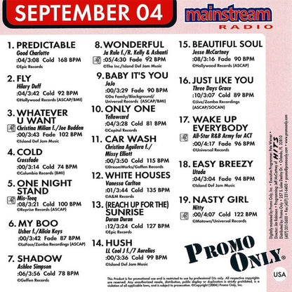 Various : Promo Only - Mainstream Radio September 04 (CD, Comp, Promo)