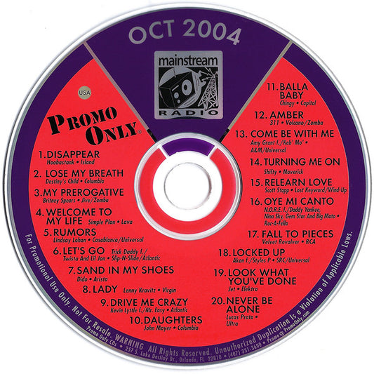 Various : Promo Only - Mainstream Radio October 04 (CD, Comp, Promo)