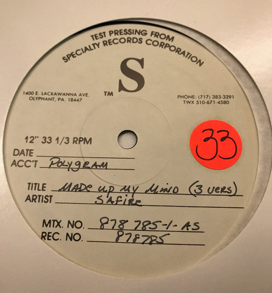 Safire : Made Up My Mind (12", TP)
