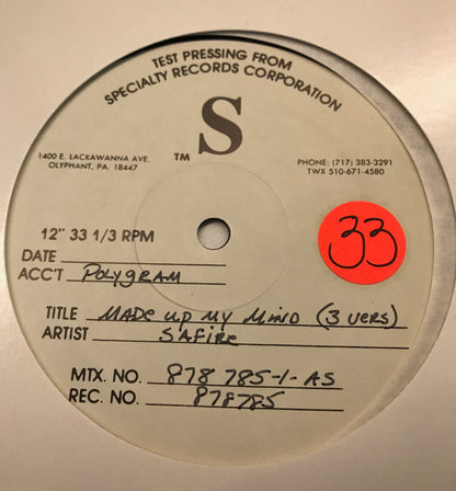 Safire : Made Up My Mind (12", TP)
