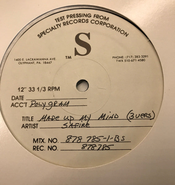 Safire : Made Up My Mind (12", TP)