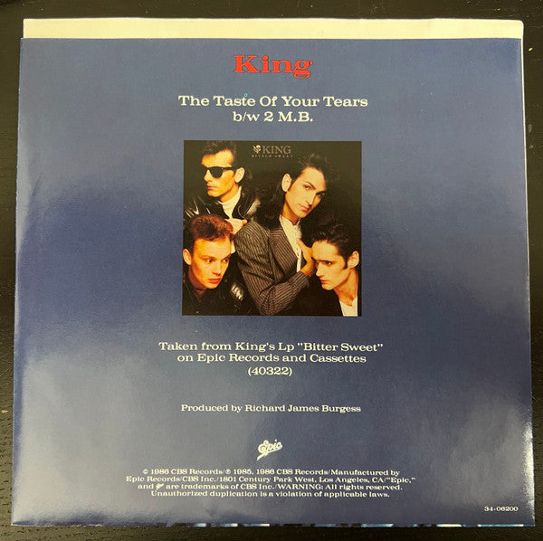 King : The Taste Of Your Tears (7", Single, Styrene)