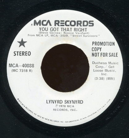 Lynyrd Skynyrd : You Got That Right (7", Promo)