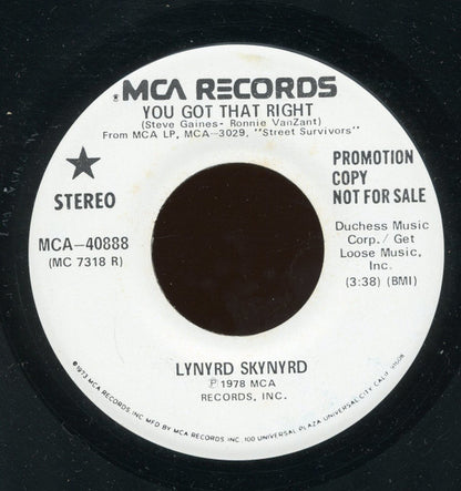 Lynyrd Skynyrd : You Got That Right (7", Promo)