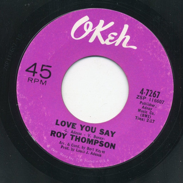 Roy Thompson : Sookie Sookie / Love You Say (7", Single, Styrene)