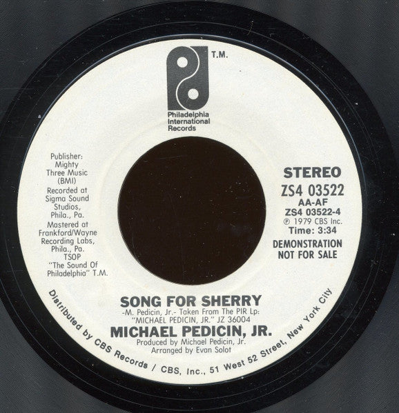 Michael Pedicin, Jr : Song For Sherry (7", Promo, Styrene)