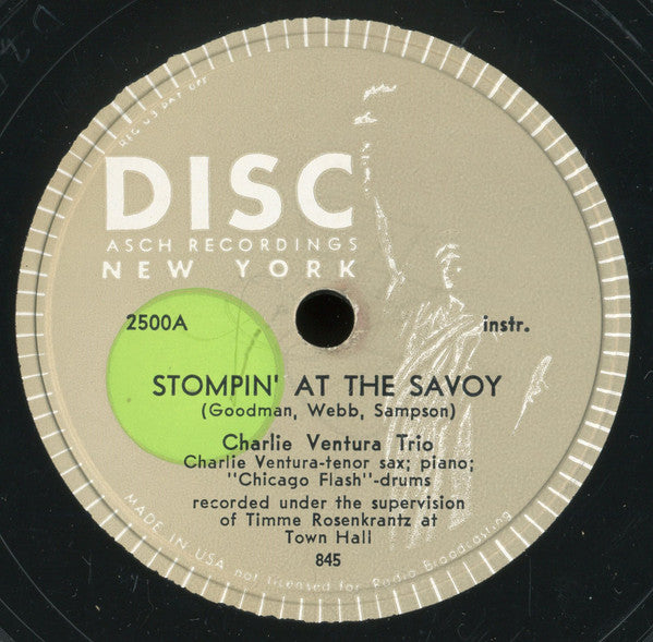 Gene Krupa/Charlie Ventura Trio : Stompin' At The Savoy / Body And Soul (Shellac, 12")