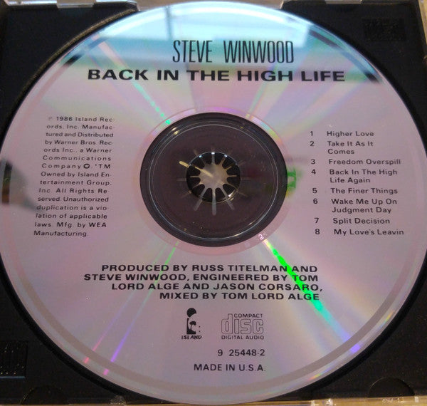 Steve Winwood : Back In The High Life (CD, Album, SRC)