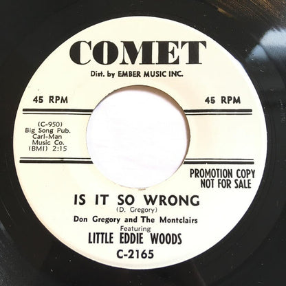 Don Gregory (3) And  The Monclairs Featuring Little Eddie Woods : Is It So Wrong / Bug Killer (7", Promo)