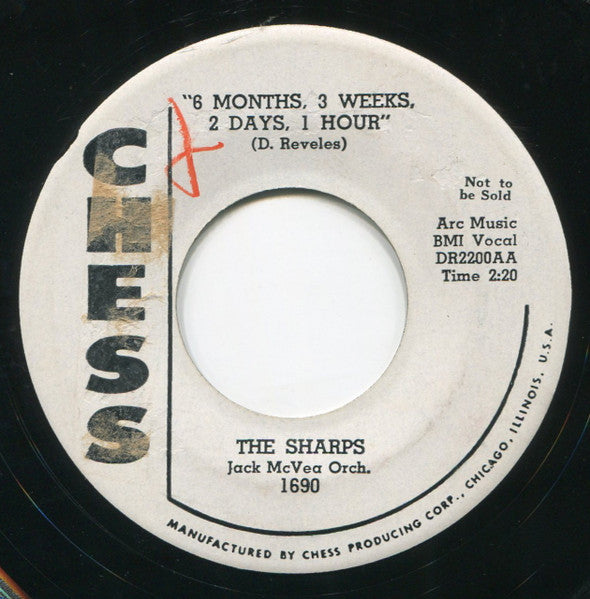 The Sharps, Jack McVea Orchestra : 6 Months, 3 Weeks, 2 Days, 1 Hour / Cha-Cho Hop (7", Promo)