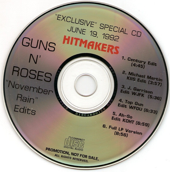 Guns N' Roses : November Rain (Edits) (CD, Maxi, Promo)