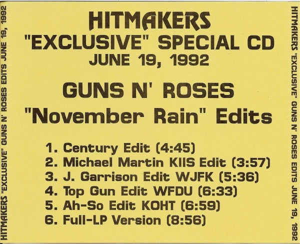 Guns N' Roses : November Rain (Edits) (CD, Maxi, Promo)