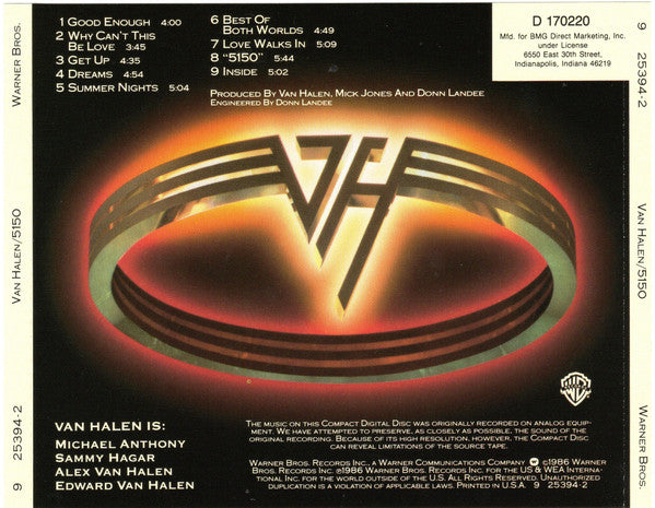 Van Halen : 5150 (CD, Album, Club, Spe)