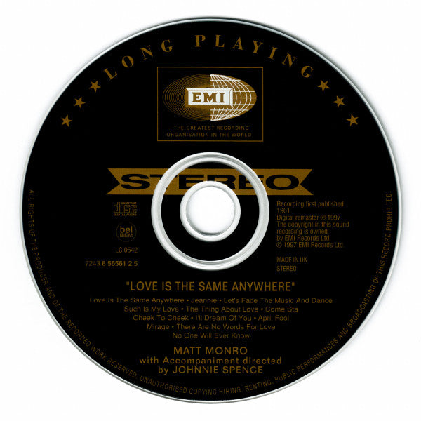 Matt Monro : Love Is The Same Anywhere (CD, Album, RM, Dig)