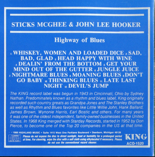 "Sticks" McGhee* & John Lee Hooker : Highway Of Blues (CD, Album)