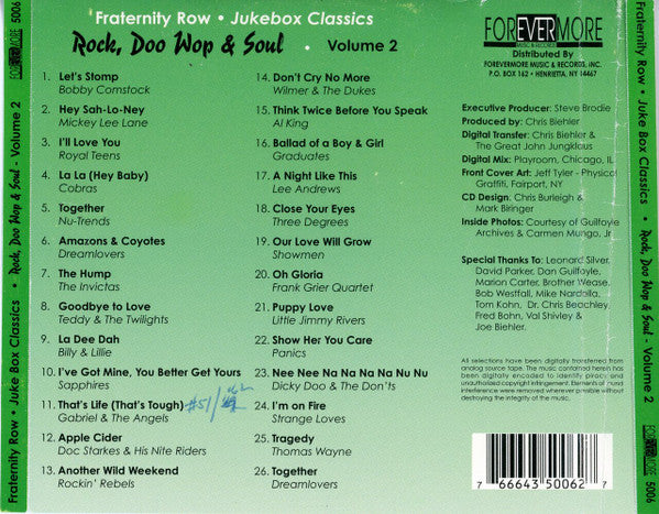 Various : Fraternity Row - Jukebox Classics - Rock, Doo Wop & Soul - Volume 2 (CD, Comp)