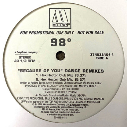 98 Degrees : Because Of You (Dance Remixes) (12", Promo)