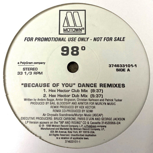 98 Degrees : Because Of You (Dance Remixes) (12", Promo)