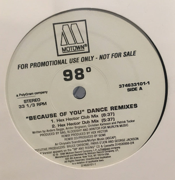 98 Degrees : Because Of You (Dance Remixes) (12", Promo)