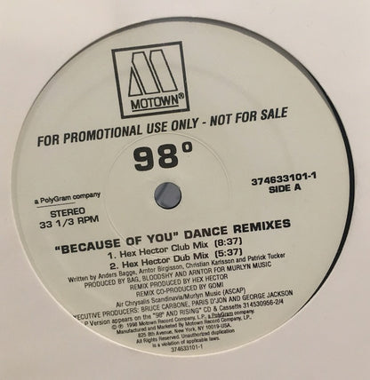 98 Degrees : Because Of You (Dance Remixes) (12", Promo)