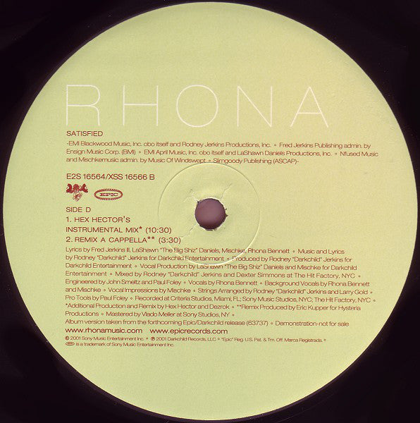 Rhona : Satisfied (2x12", Promo)