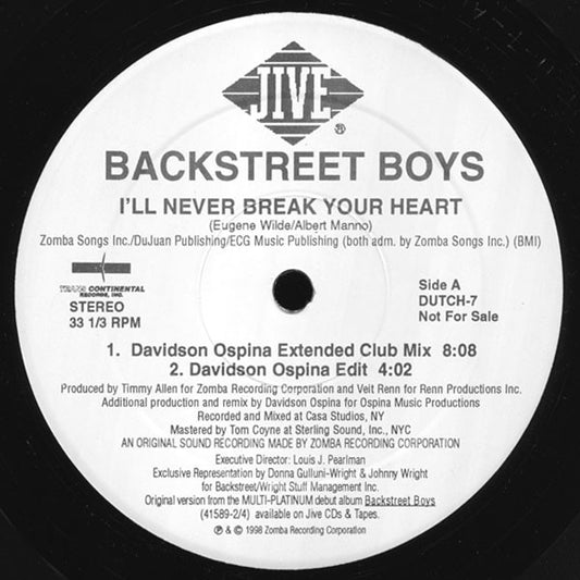 Backstreet Boys : I'll Never Break Your Heart (2x12", Promo)