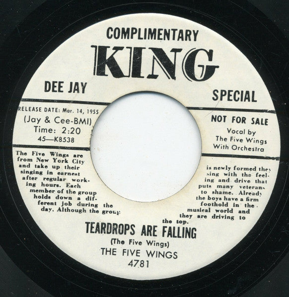 The Five Wings : Teardrops Are Falling / Rock-A-Locka (7", Promo, RE, Unofficial)