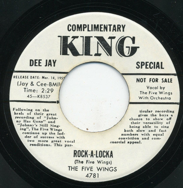 The Five Wings : Teardrops Are Falling / Rock-A-Locka (7", Promo, RE, Unofficial)