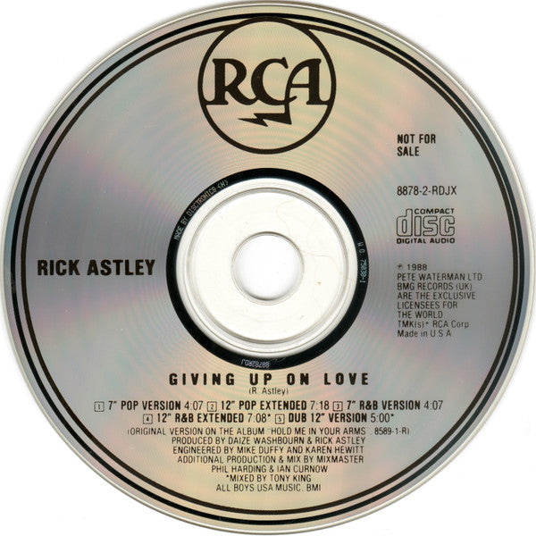 Rick Astley : Giving Up On Love (CD, Maxi, Promo)