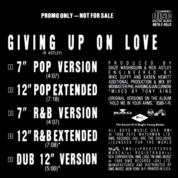 Rick Astley : Giving Up On Love (CD, Maxi, Promo)
