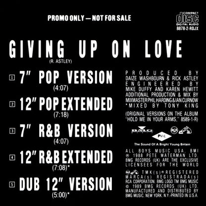Rick Astley : Giving Up On Love (CD, Maxi, Promo)