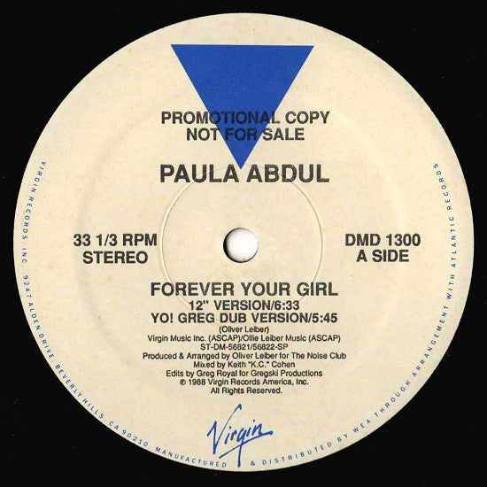Paula Abdul : Forever Your Girl (12", Promo)