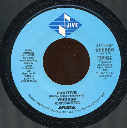 Whodini : Fugitive (7", Single, Styrene)